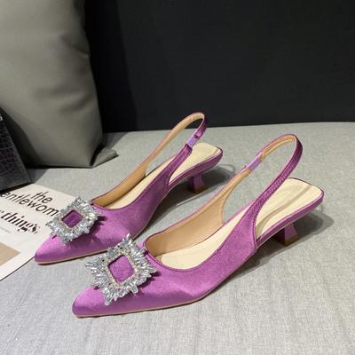 Scarpe Baotou Sandali da Donna Punta a Punta Tacco a Spillo Vuoto Fibbia Quadrata Sul Retro Nuovi Estivi Strass