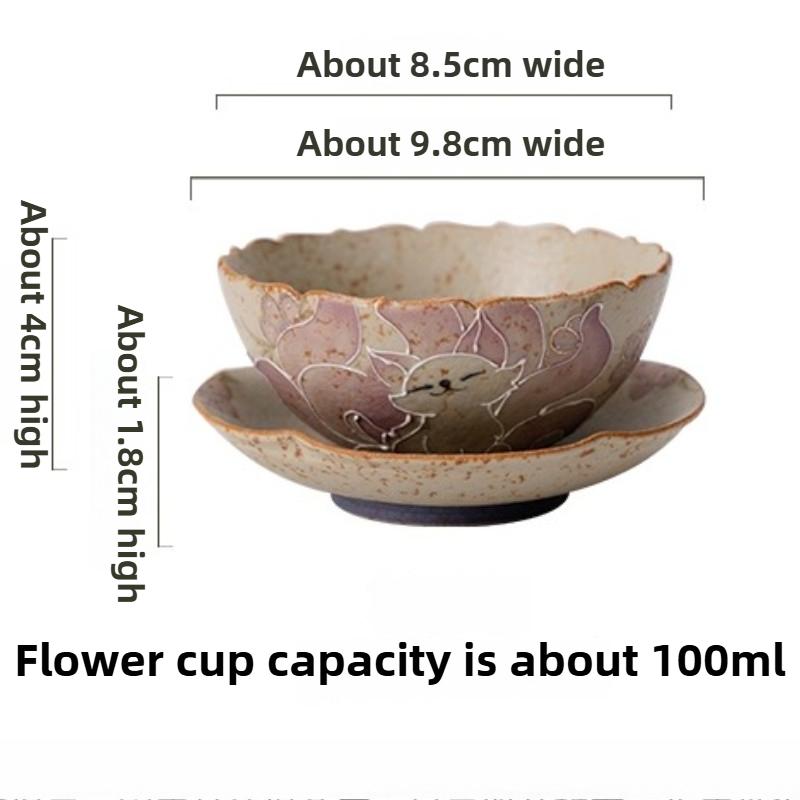 Ceramic teacup master cup  pure hand-painted nine-tailed fairy fox flower sequence cup with coaster Chinese tea set