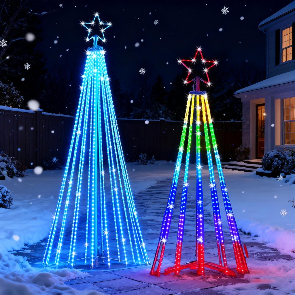 Outdoor Solar Five Point Star Waterfall LED String Lights Christmas Tree Top Garden Decoration Multicolor