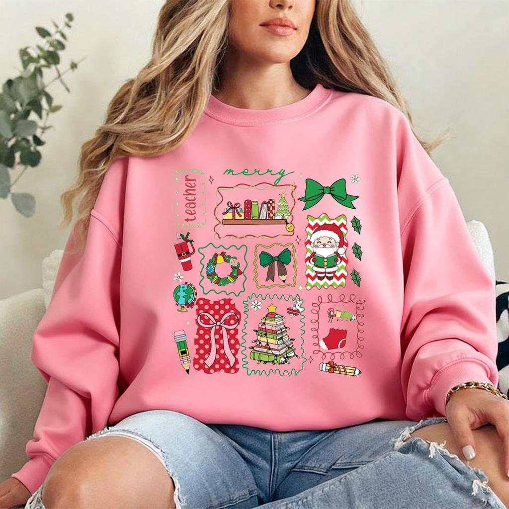 Merry Teacher Christmas Teacher Coquette Comfortable New in Hoodies & Sweatshirts Essentials Vintage Classic Fashion Streetwear