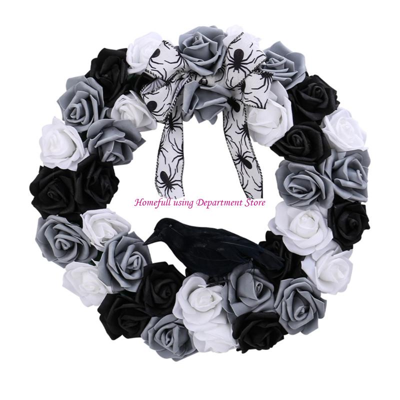 

Front Door Wreath Halloween Wreath Black and White Rose Crow Hanging Ornamen China Mainland