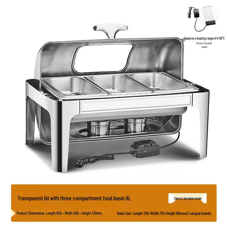 Junlun Electric 3-Compartment Buffet Warmer with Visible Lid CN plug (adapter included)