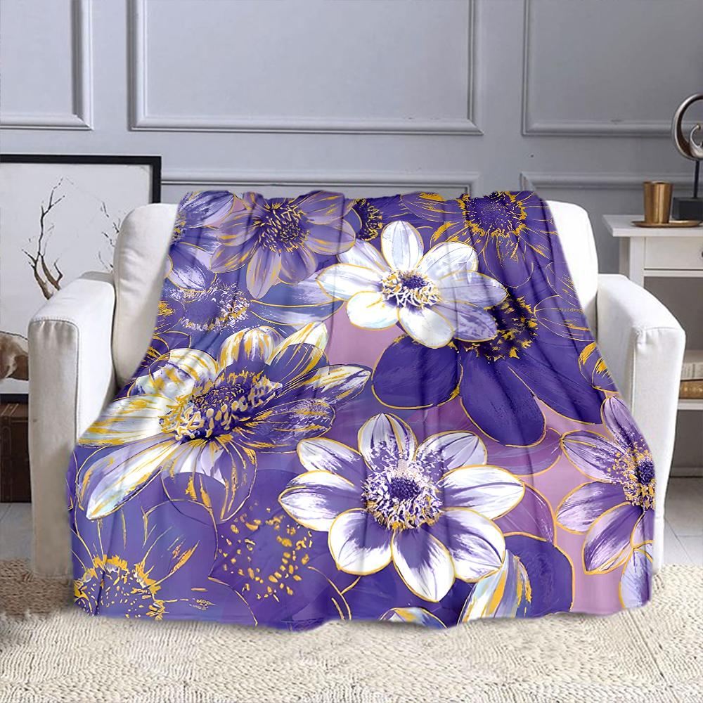 Purple and Yellow Floral Pattern Design Patterned Flannel Blanket Perfect for the Bedroom Living Room, Sofa, or a Little Nap