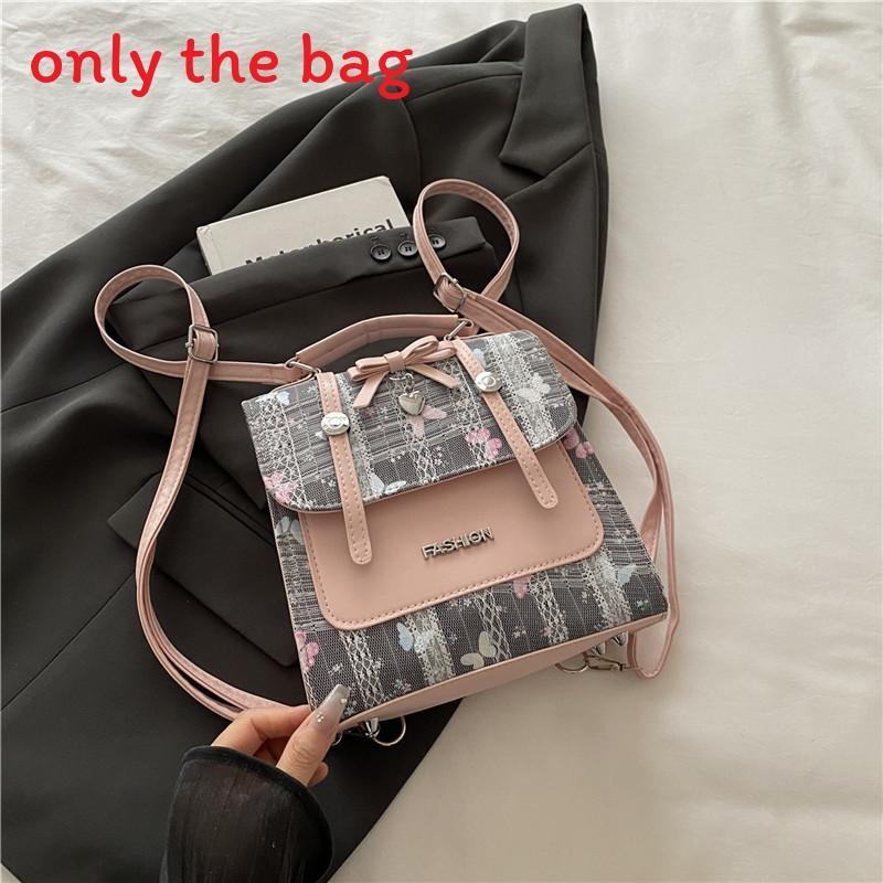 Sweet Print Splicing Design Bow And Lace Decoration Women Casual Shoulder Bag For Work And Casual Outings