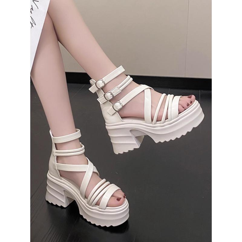 Sandales compensées à lanière de cheville pour femmes, sandales à plateforme à talon chunky pour femmes 9CM, chaussures de gladiateur à semelle épaisse d'été pour femmes