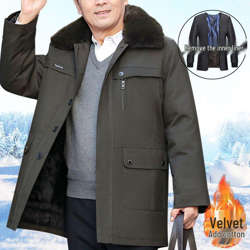 

Men’s Fleece-Lined Winter Jacket - Warm Cotton Coat for Middle-Aged & Elderly 195 (Weight 155-175 lbs)