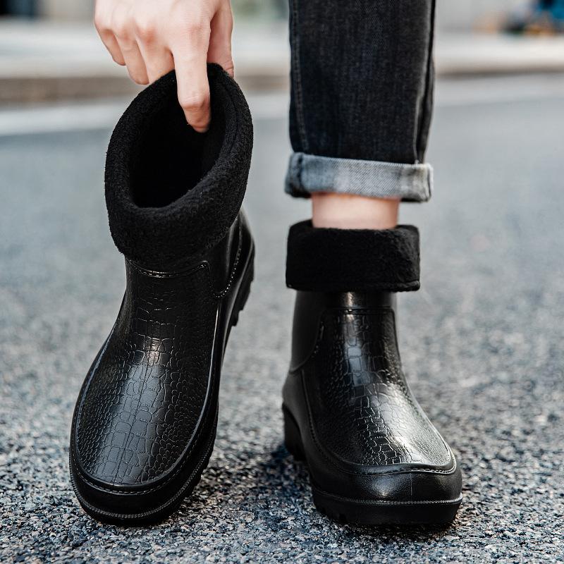 

Мужские непромокаемые сапоги, нескользящие и водонепроницаемые, модные, непромокаемые сапоги из флиса, терморезиновые, кухонные, рабочие, средние, короткие, водонепроницаемые, бахилы 40