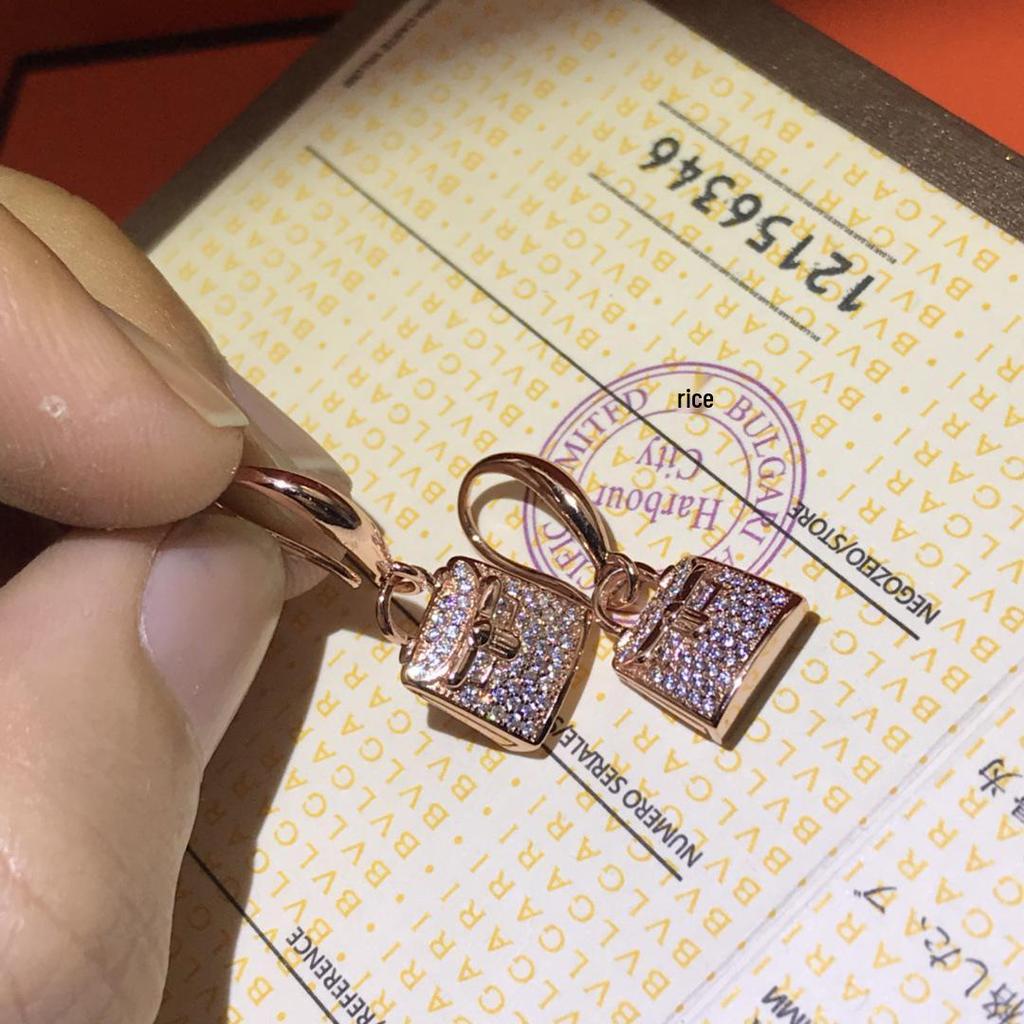 Kang Kang Kelly Handbag Earrings: 18K Rose Gold-Plated 925 Silver with Diamond Accents