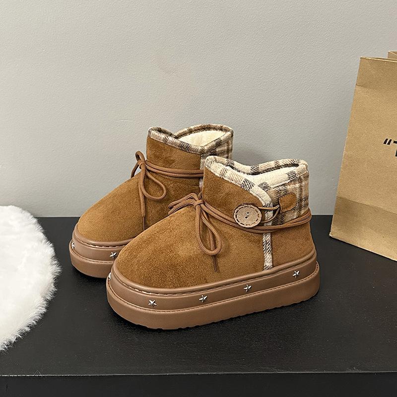 

Women s lace-up fashion lightweight height-enhancing thick sole winter warm fur one snow boots plush lined non-slip casual sports cotton boots 40/41 коричневый