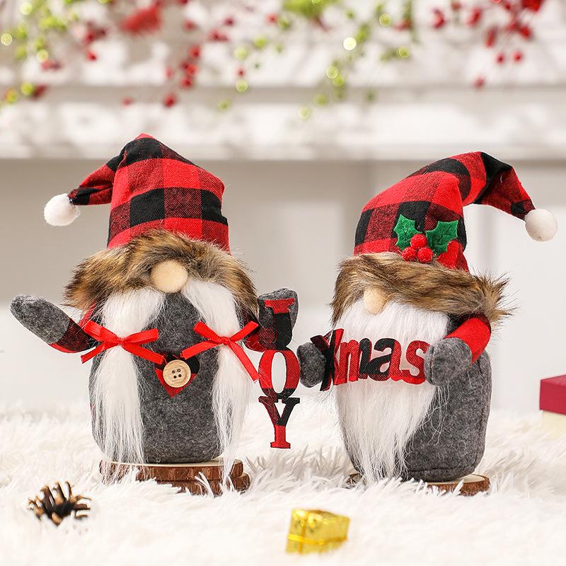Christmas decorations, Santa Claus doll faceless doll JOY dwarf red and black plaid Christmas ornament