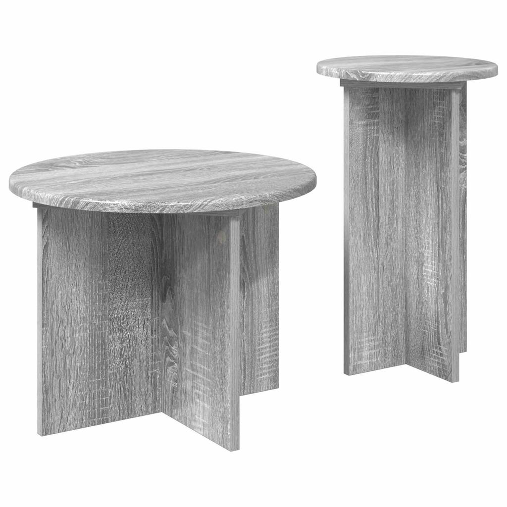 Side Table Set 2 Pcs Sonoma Grey Ø 45 x 35 cm Engineered Wood