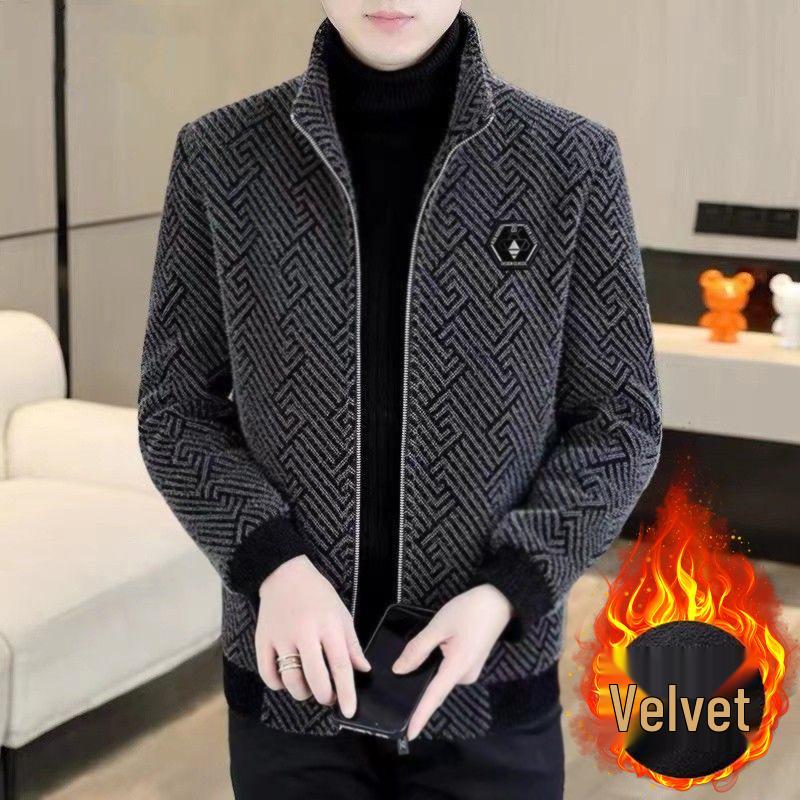 2025 Men's Woolen Windbreaker - Stand Collar, Short Jacket with Plus Velvet for Autumn/Winter