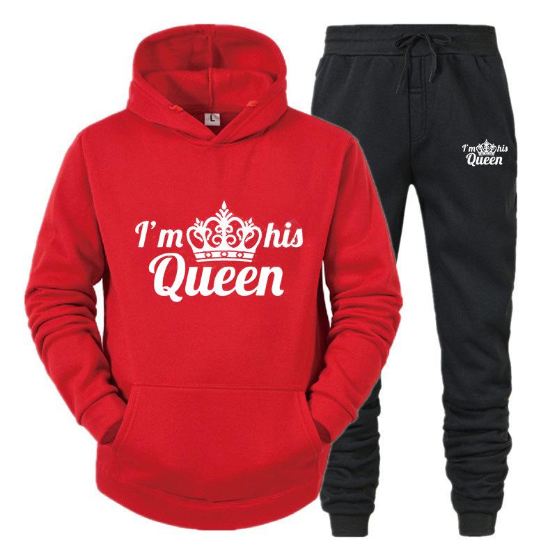 KING QUEEN Sweatshirt-Set für Damen und Herren, lässiges Sport-Set, zweiteiliges Jogginghosen-Set, Kurzarmshirts (Herren)