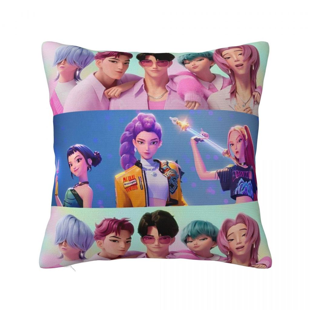 Huntrix Saja Boys Kpop Demon Hunters Square Pillow Cases Cushion Cover Novelty Polyester Decorative Pillowcover For Seat 45*45Cm