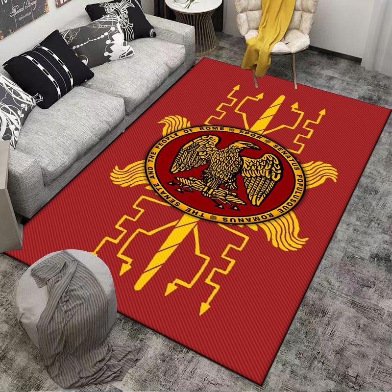 Alfombra Águila Romana con Insignia SPQR sobre Fondo Rojo, Decoración Clásica Adecuada para usar como antideslizante para sofás de sala de estar y dormitorio
