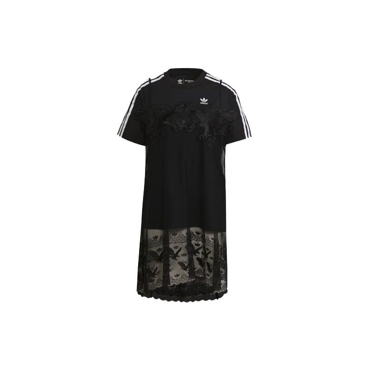 Adidas Originals X Dry Clean Only Collaboration Sports Lifestyle Series Casual Sport Lace Short Sleeve Breathable Dress Women Dresses Black H59018 34