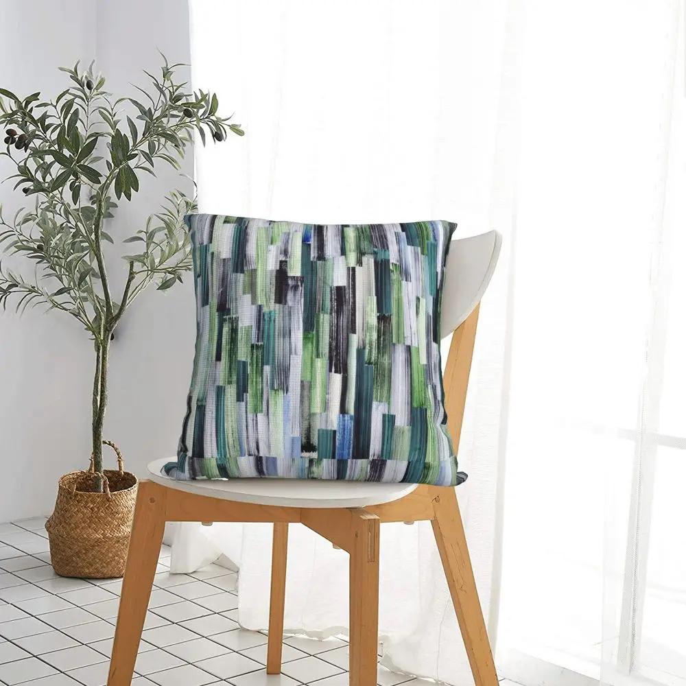 Abstract Artwork Teal Stripes Pillowcase Printing Fabric Cushion Cover Decoration Throw Pillow Case Cover Bedroom Square X