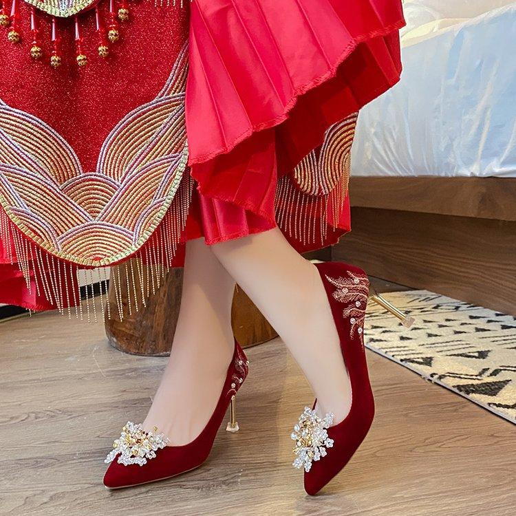 

Свадебная обувь для женщин, невест, подружек невесты, хрустальная обувь, красное свадебное платье, тонкие каблуки, стразы, женские туфли на высоком каблуке 39