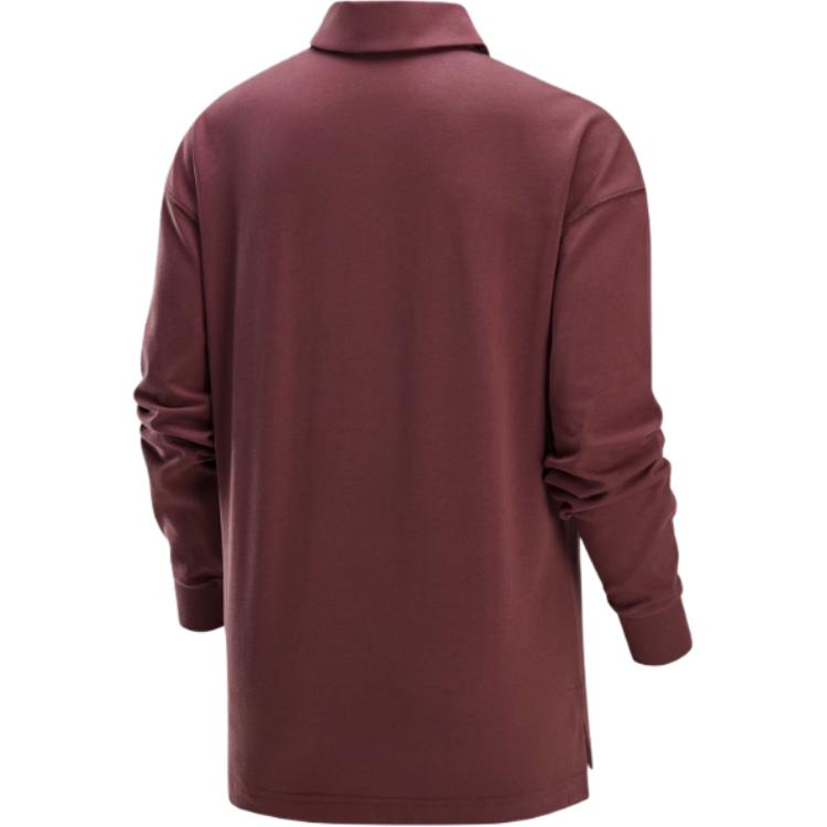 Nike Sportswear Essentials Series Solid Color Versatile Loose Comfortable Long Sleeve Polo Shirt Women tops Red-Brown FZ5814-218