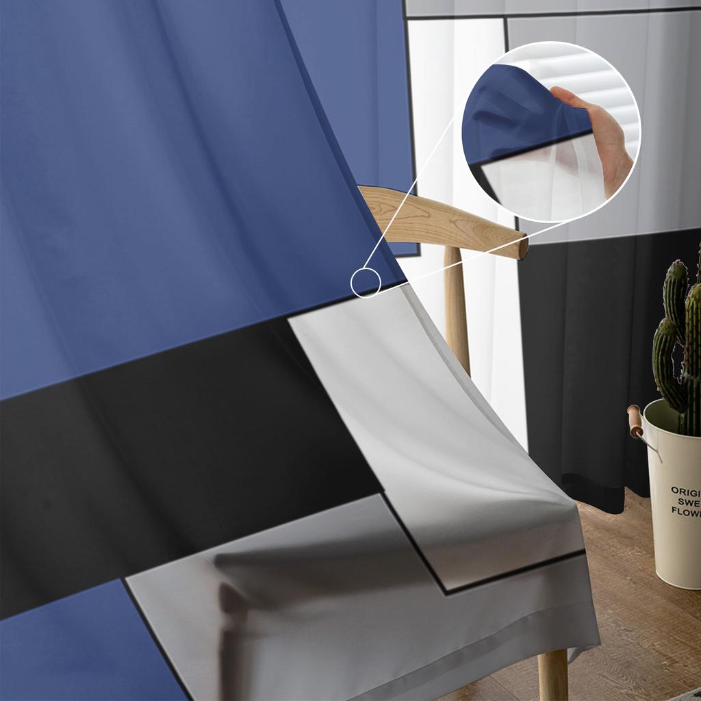 Navy Blue Black Abstract Tulle Curtains Kitchen Door Curtain Chiffon Sheer Voile Christmas Curtains For Living Room