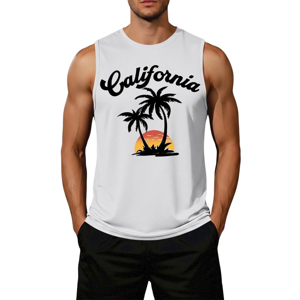 Men Sleeveless Tank Top Casual Loose Fit Flag Graphic Print Muscle Shirt Summer Beachwear Workout Gym Apparel