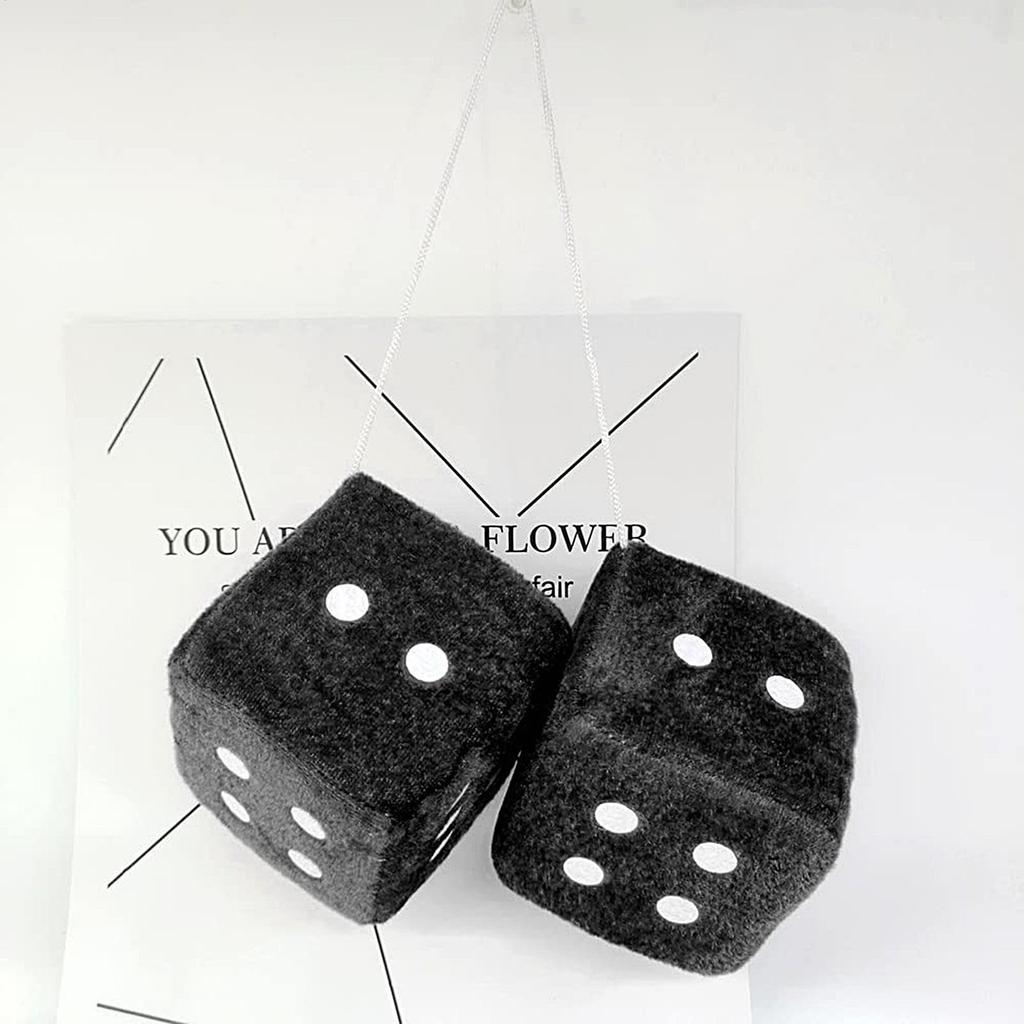 Fluffy Plush Dice for Car Mirror - Retro Square Miller - Pair of Hanging