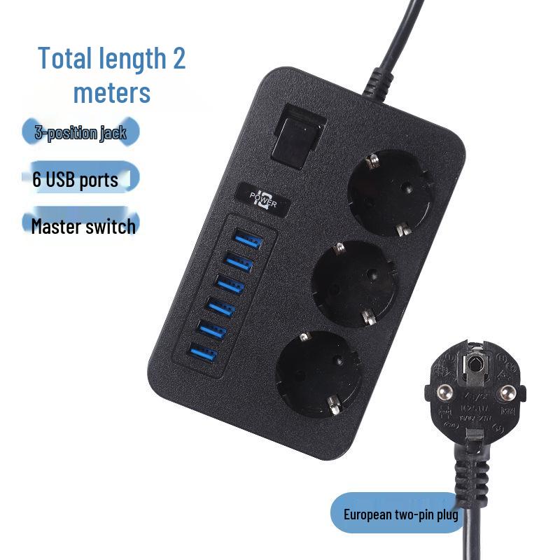 Multinational Power Strip: UK, EU, US Sockets with USB Converter & HK Plug Extension Cord