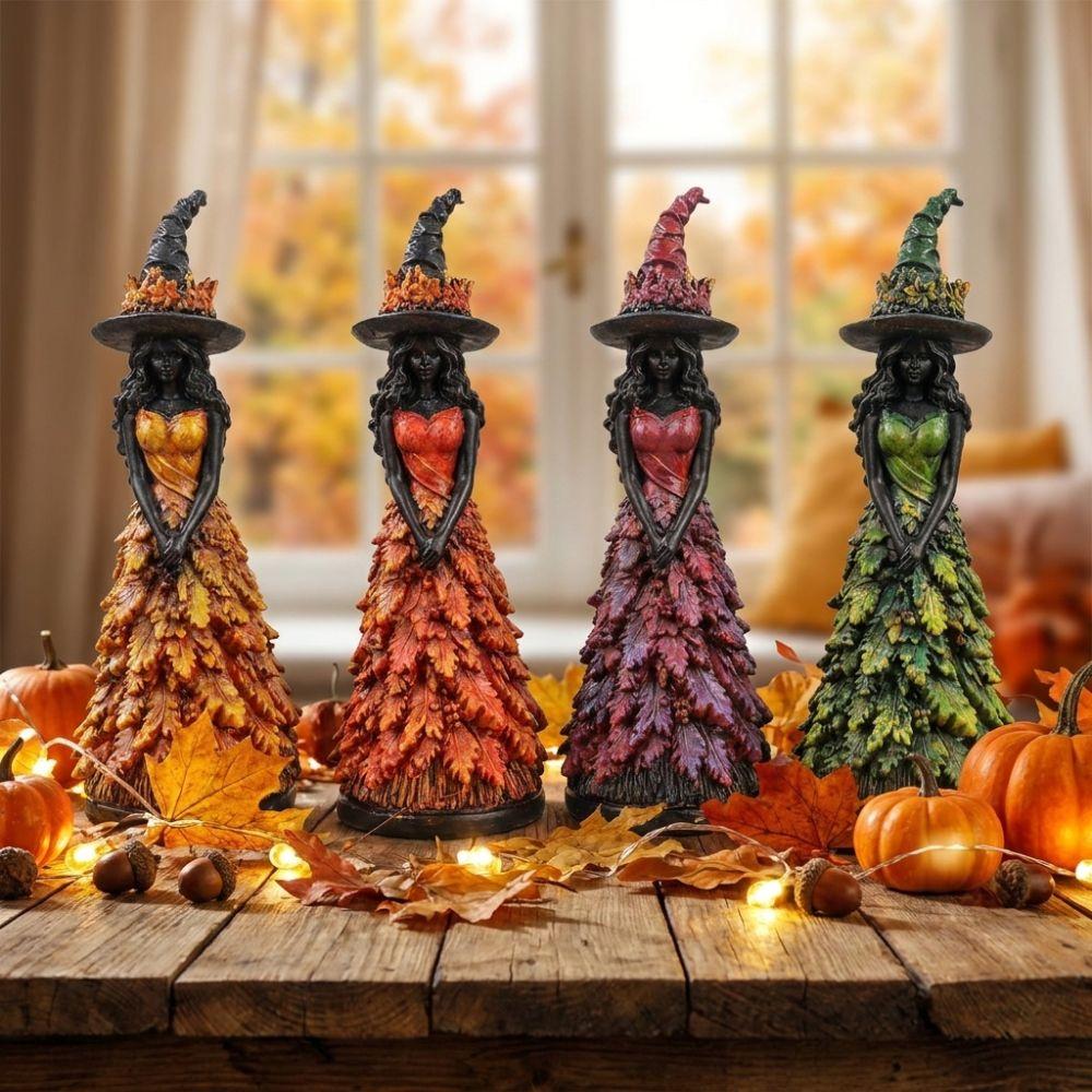 Leaf Gown Halloween Witch Statue Vintage Leaf Witch Resin Ornament Halloween Harvest