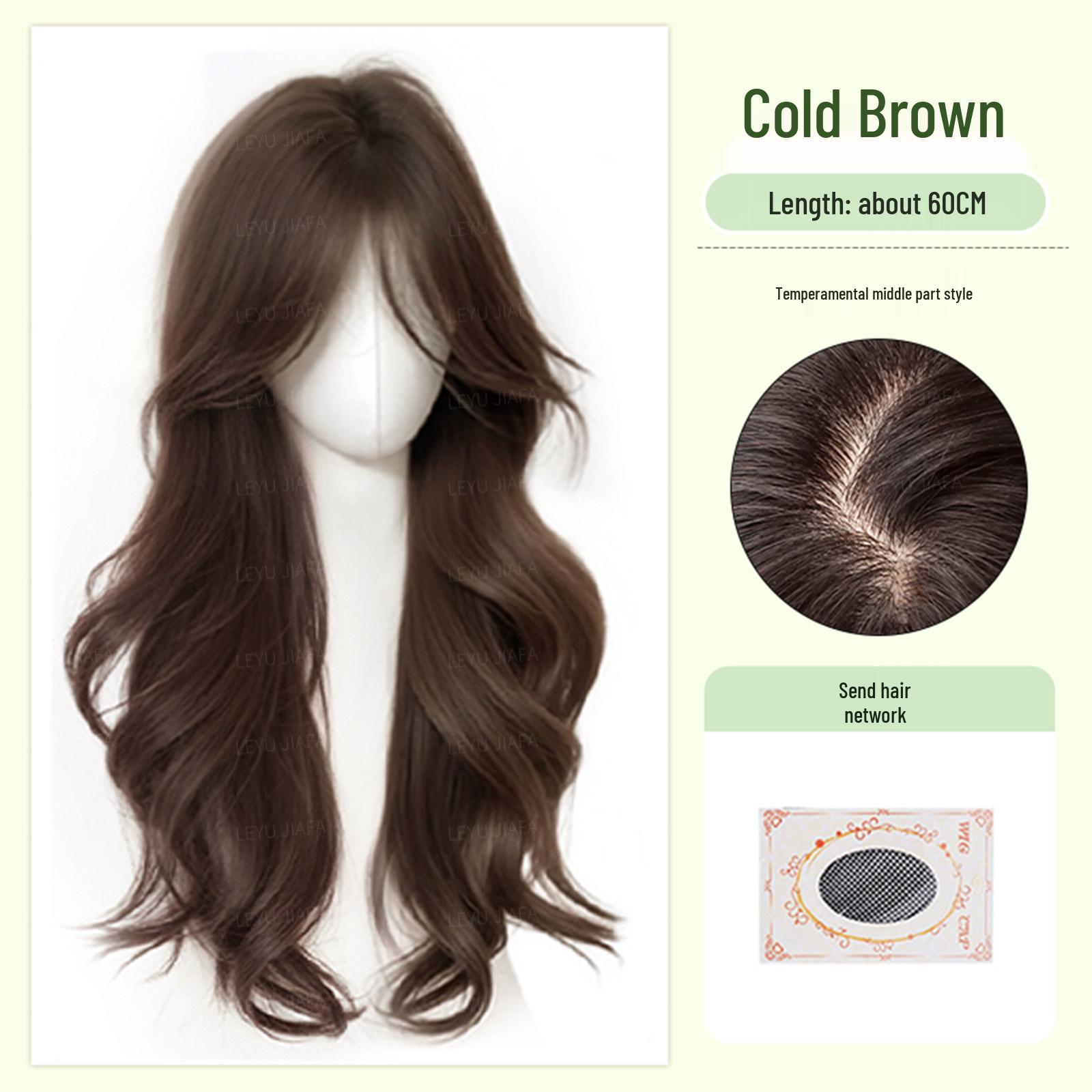 

Women s Full Head Wig: Handcrafted, Bangs, Middle Part, Large Waves, Long Curly Hair, Realistic Korean Style, Versatile Set