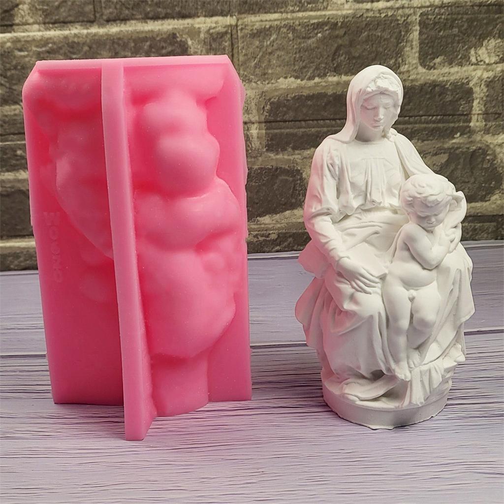 Mother and Child Sculpture Silicone Mold Religious Figurine Mould Plaster Casting Mold for Gift Shops and Hobbyists