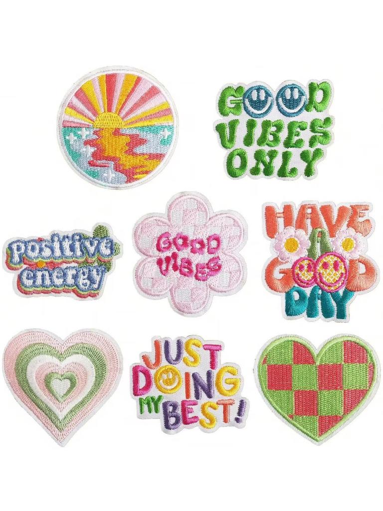 Inspirational Quotes Embroidery Cloth Sticker Student Bag Decoration Patch Sticker Positive Energy Smiley Face Zhang Zai Computer Embroidery Sticker