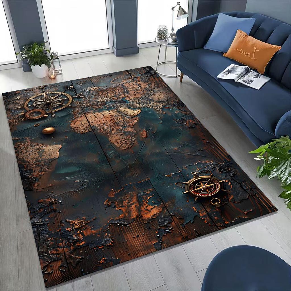 Retro Nautical Map Chart Treasure Map Compass Moto Rug for Bedroom Living Room Sofa Home Doormat Decor,Kids Non-slip Floor Mat
