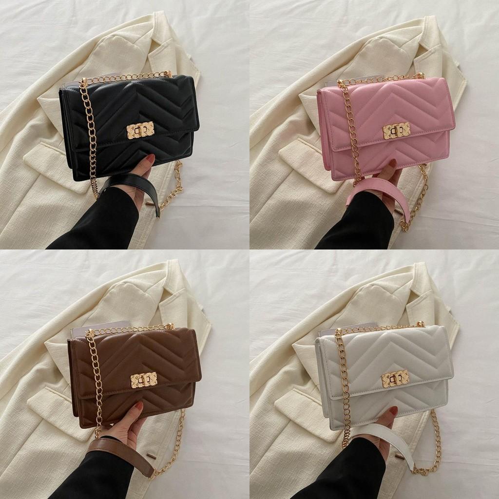 Stylish Solid Color Chain Bag For Women Casual Fashion Spring 2024 With Quilted Design