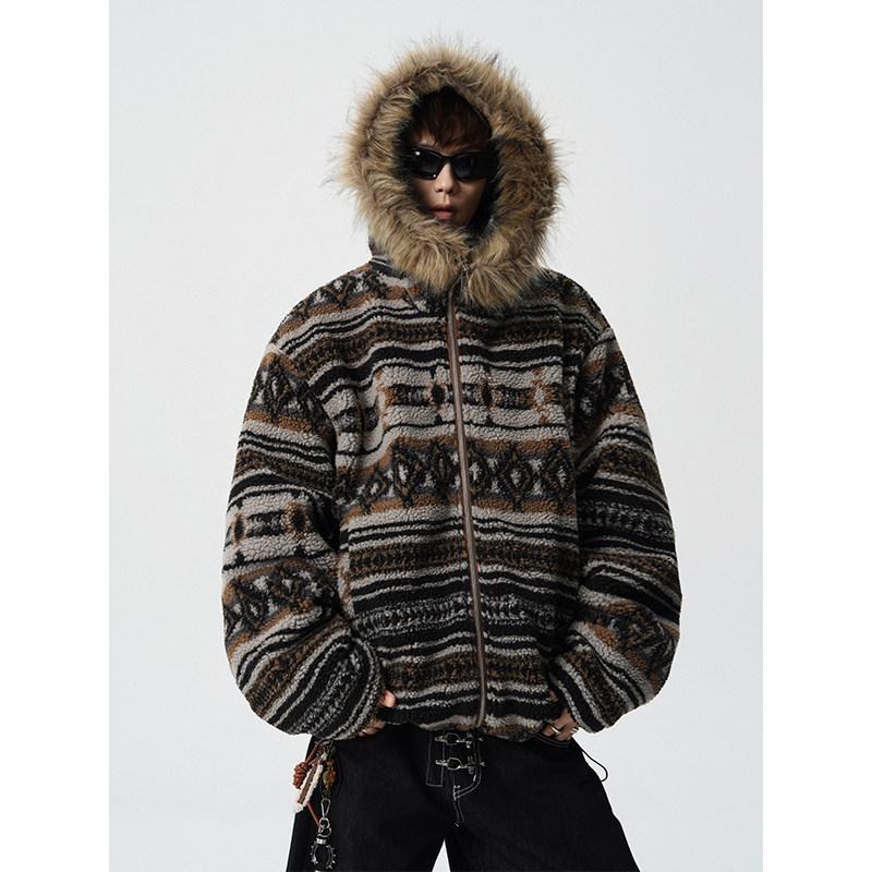 Мужская хлопковая куртка с капюшоном и меховым воротником в этническом стиле «Кефалония Горный Орел» – Утепленная, Теплая, Модный американский дизайн M