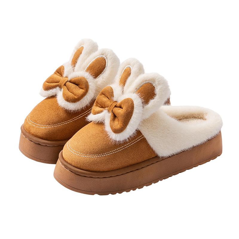 Thick-bottomed cartoon cotton slippers autumn and winter indoor home warm and piled high-heeled wool slippers