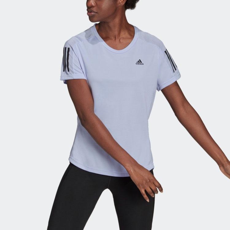 Adidas Logo Print American Vintage Quick-Dry Sports Crew Neck T-Shirt Women Tops Light-Purple H30042