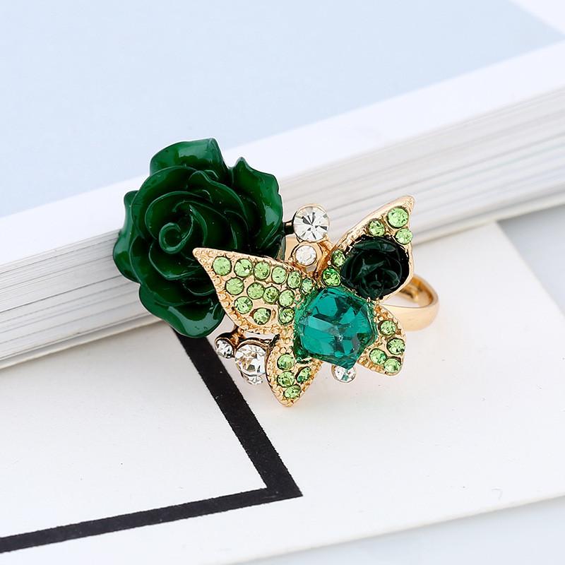 5 Color Women Rose Ring Fashion Exquisite Retro Butterfly Accessories Decorative
