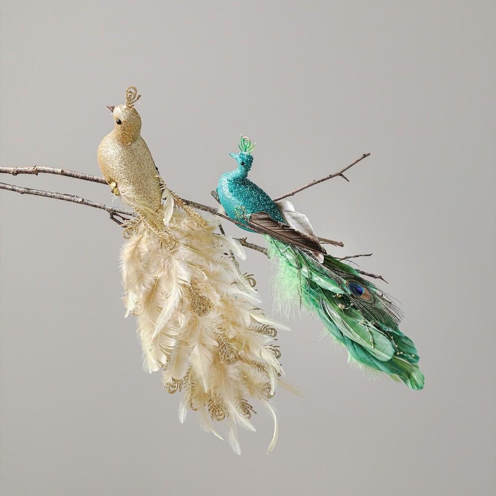 Realistic Christmas Peacock Ornaments Long Tail Peacock Bird Figurine  Home Party Decor