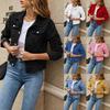 Women's Denim Jackets Fashion Female Casual Long Sleeve Lapel Solid Button Down Chest Pocket Slim Jean Jacket Coat