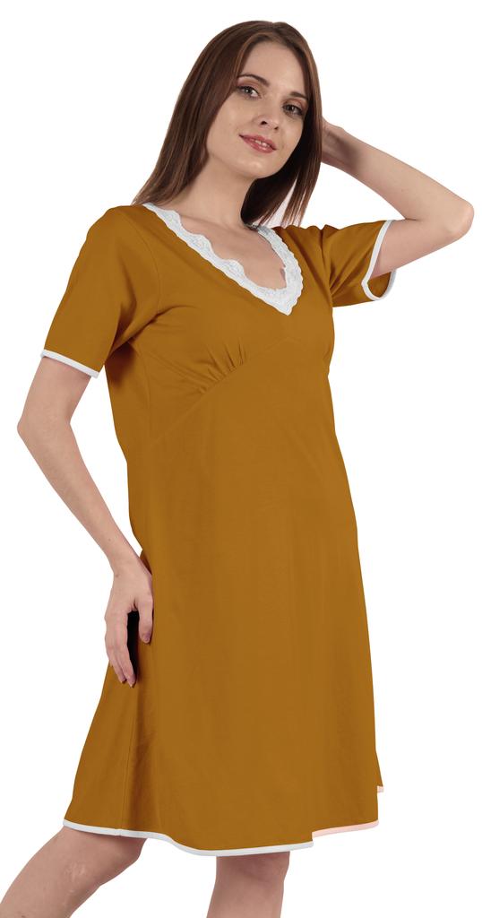 Inkmeso Solid Nightgown Dress For Women Nightwear Lace Short Sleeve Loungewear