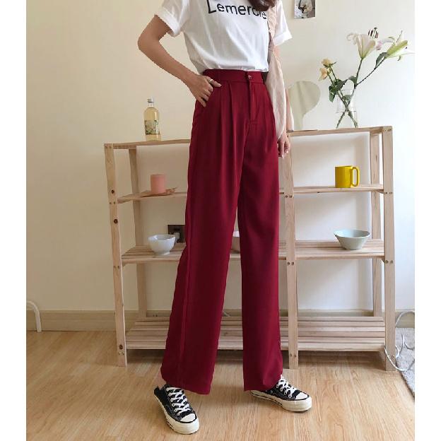 Women s Spring/Summer Draped Wide-Leg Pants, Straight-Leg Long Pants, Plus Size Loose Casual Suit Pants S