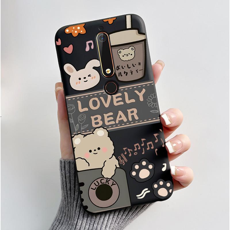 Custodia Carina Per Nokia 6.1/Nokia 6.1 Plus/Nokia X6/Nokia6 Guscio Stampato Cover Protettiva Morbido Silicone Cartone Animato Nera Custodia