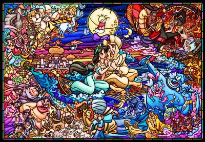 Tenyo In 1000 Piece Pure White Jigsaw Puzzle Disney Aladdin Story Stained Glass Service Card Included [Made Japan] (51x73.5cm) DP-1000-029