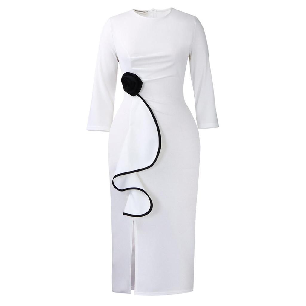 D612 Women's Winter 2025 Elegant Ruffle Bodycon Slit Dress