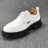 Boys Casual White Shoes Versatile Business Cowhide Shoes High Heel Lace-up Light Sole Wear-resistant Non-slip Youth Men's White Shoes