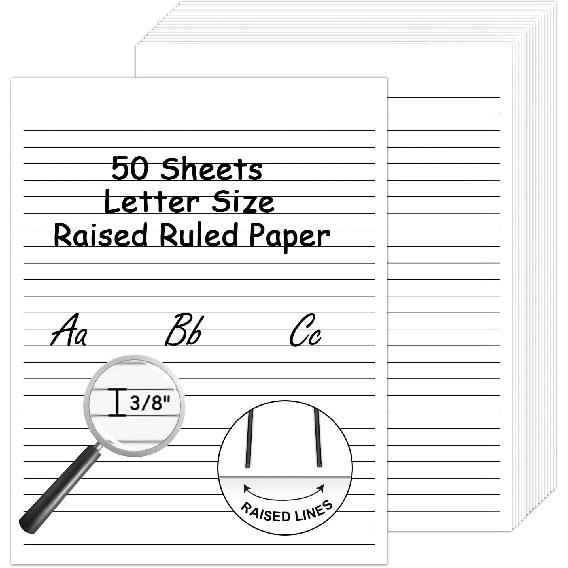 100 Sheets Handwriting Paper 8.5”x11” Narrow Ruled Spacing Raised Line Writing Paper Tactile Handwriting Paper Multi-Sensory Ruled Handwriting 50