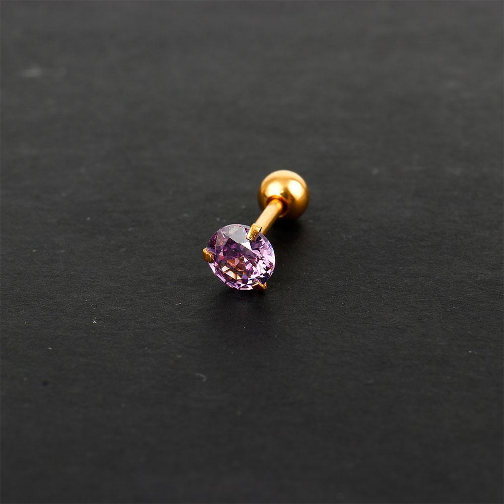 

9 Colors Fashion CZ 3 Prong Tragus Cartilage Stainless Steel Ear Stud Crystal Zircon Earrings Piercing Jewelry 5mm фиолетовый/золотой