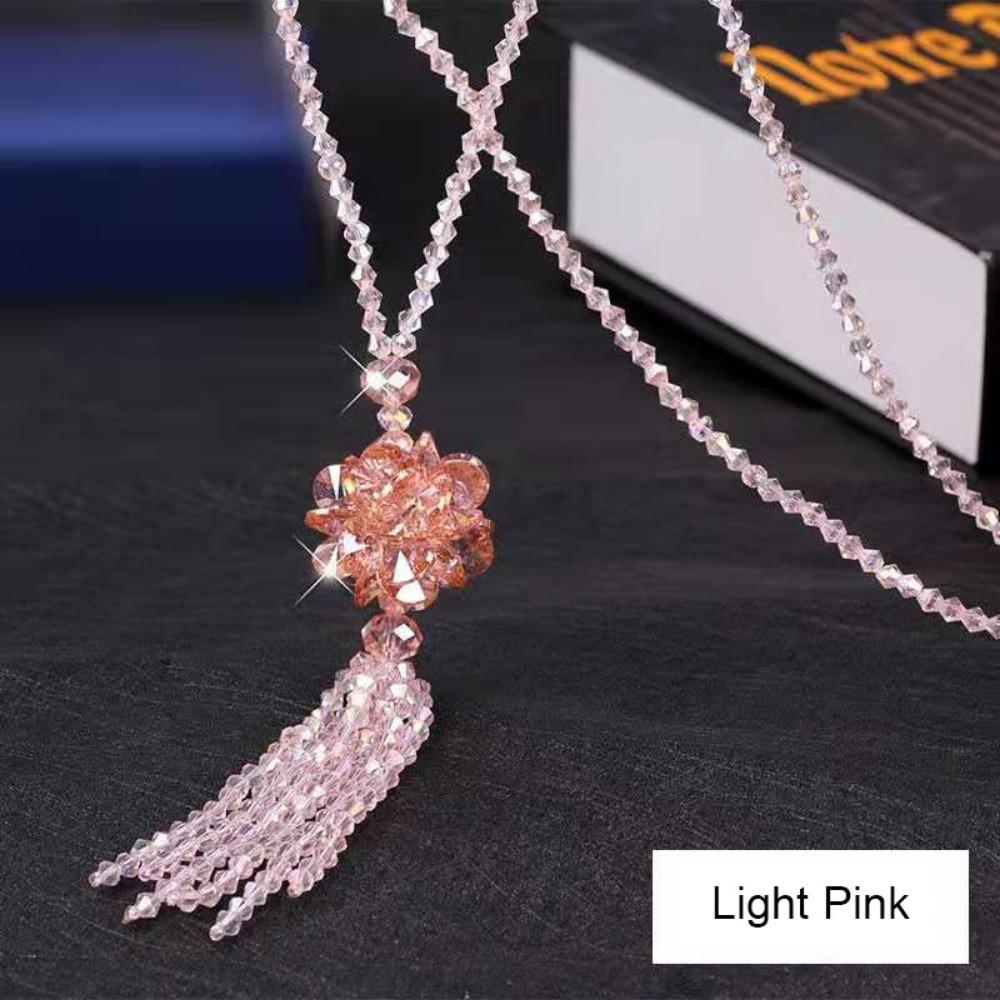 

Faux Crystal Women Crystal Necklace Long Tassels Pendant Shiny Sweater Necklace Good Gloss Knotted Beaded Necklace