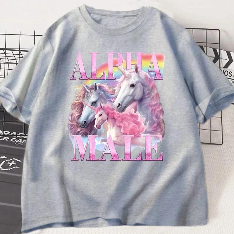 Alpha Unicorn Funny Tshirt Ironic Vintage Weird Meme T Shirt Woman Short Sleeve Graphic T Shirts Casual Summer Clothes