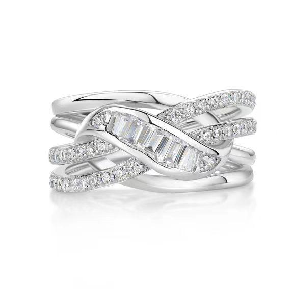 Yan Bai Luxury Zirconia Intersecting Lines Women s Hip Hop Ring Size 8